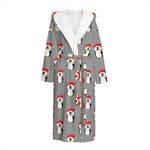 Christmas Santa Penguin Pattern Print Hooded Bathrobe