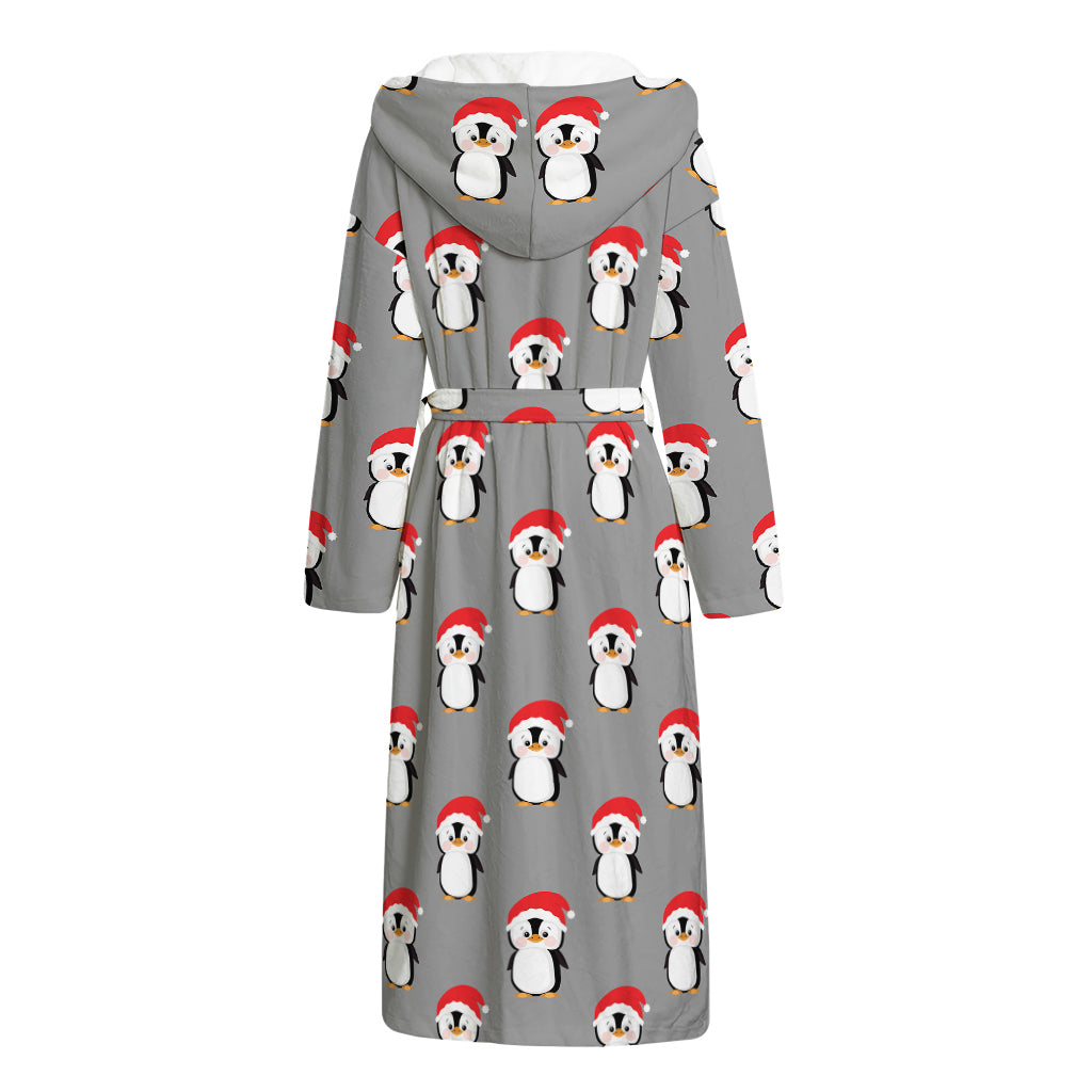 Christmas Santa Penguin Pattern Print Hooded Bathrobe