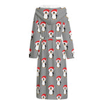 Christmas Santa Penguin Pattern Print Hooded Bathrobe