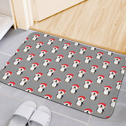 Christmas Santa Penguin Pattern Print Indoor Door Mat