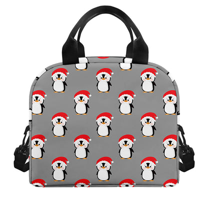 Christmas Santa Penguin Pattern Print Insulated Lunch Bag