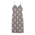 Christmas Santa Penguin Pattern Print Jersey Midi Cami Dress