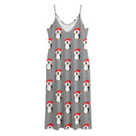 Christmas Santa Penguin Pattern Print Jersey Midi Cami Dress