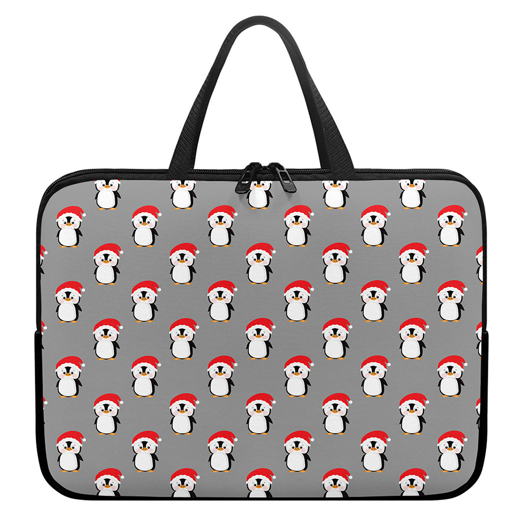 Christmas Santa Penguin Pattern Print Laptop Sleeve With Handle