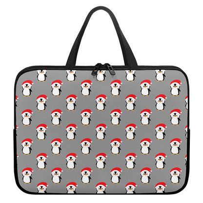 Christmas Santa Penguin Pattern Print Laptop Sleeve With Handle