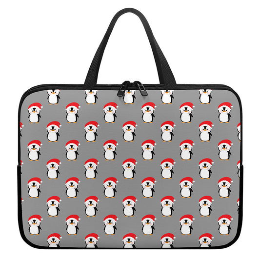 Christmas Santa Penguin Pattern Print Laptop Sleeve With Handle