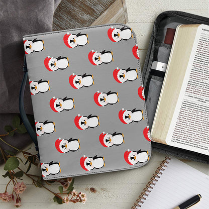 Christmas Santa Penguin Pattern Print Leather Bible Cover