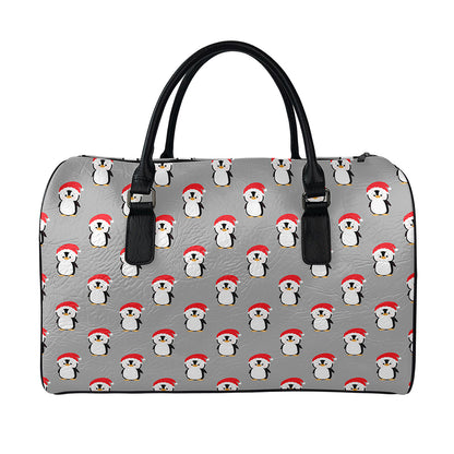 Christmas Santa Penguin Pattern Print Leather Duffle Bag