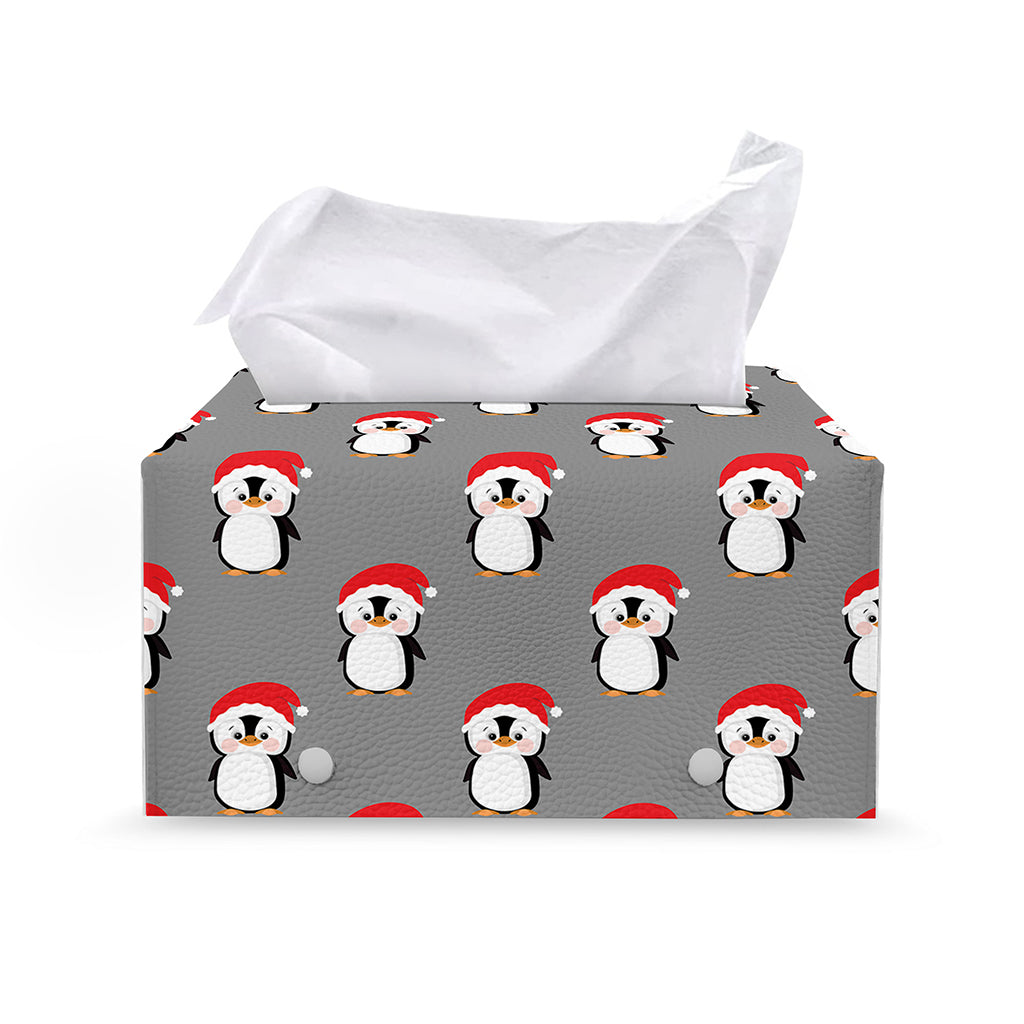 Christmas Santa Penguin Pattern Print Leather Tissue Box Cover