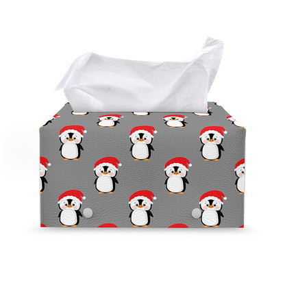 Christmas Santa Penguin Pattern Print Leather Tissue Box Cover