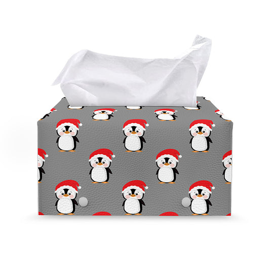 Christmas Santa Penguin Pattern Print Leather Tissue Box Cover