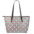 Christmas Santa Penguin Pattern Print Leather Tote Bag With Zipper