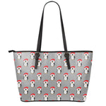 Christmas Santa Penguin Pattern Print Leather Tote Bag