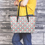 Christmas Santa Penguin Pattern Print Leather Tote Bag