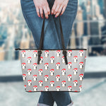 Christmas Santa Penguin Pattern Print Leather Tote Bag