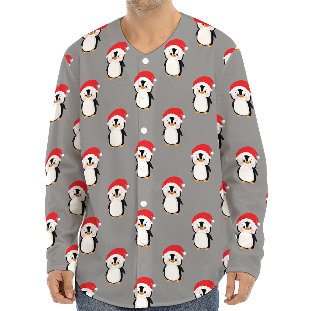 Christmas Santa Penguin Pattern Print Long Sleeve Baseball Jersey