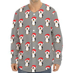 Christmas Santa Penguin Pattern Print Long Sleeve Baseball Jersey