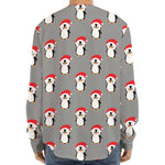 Christmas Santa Penguin Pattern Print Long Sleeve Baseball Jersey