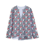 Christmas Santa Penguin Pattern Print Long Sleeve Short Coat