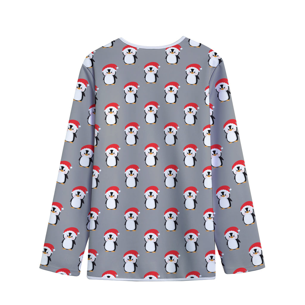 Christmas Santa Penguin Pattern Print Long Sleeve Short Coat
