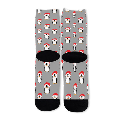 Christmas Santa Penguin Pattern Print Long Socks