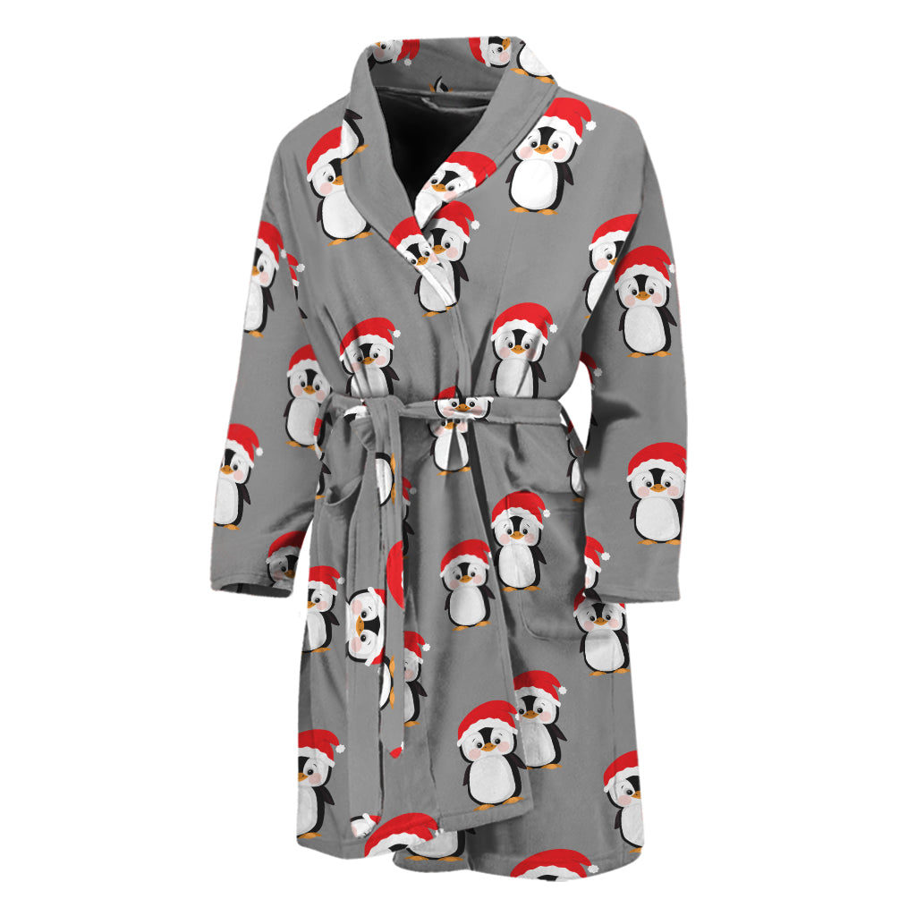 Christmas Santa Penguin Pattern Print Men's Bathrobe