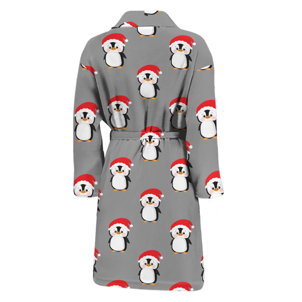 Christmas Santa Penguin Pattern Print Men's Bathrobe