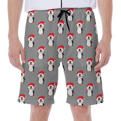 Christmas Santa Penguin Pattern Print Men's Beach Shorts