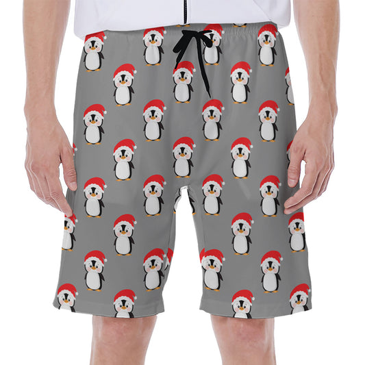 Christmas Santa Penguin Pattern Print Men's Beach Shorts