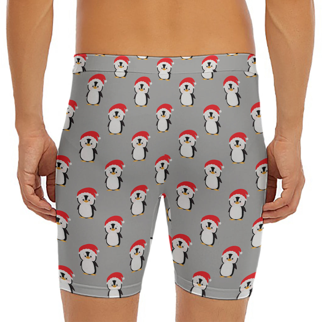 Christmas Santa Penguin Pattern Print Men's Long Boxer Briefs
