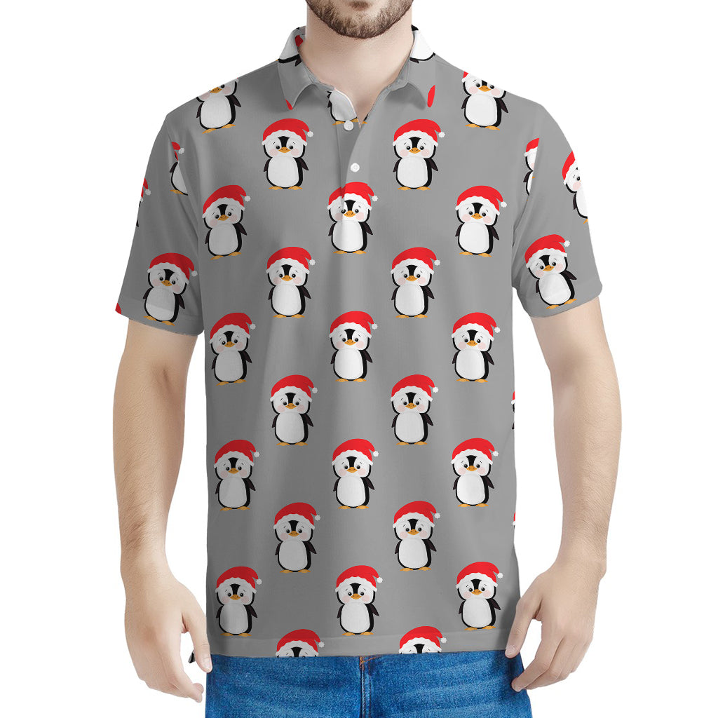 Christmas Santa Penguin Pattern Print Men's Polo Shirt