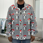Christmas Santa Penguin Pattern Print Men's Shirt Jacket