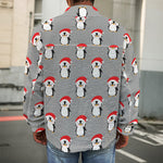 Christmas Santa Penguin Pattern Print Men's Shirt Jacket