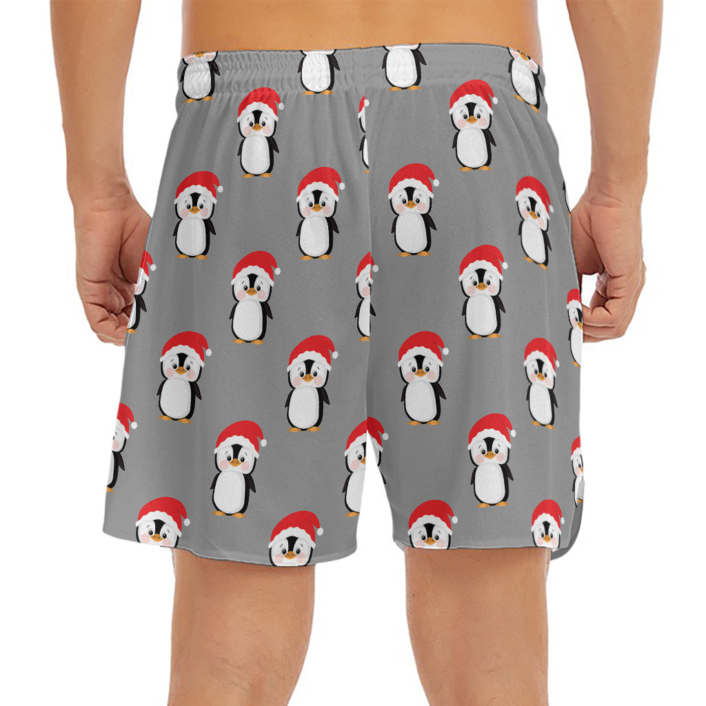 Christmas Santa Penguin Pattern Print Men's Split Running Shorts