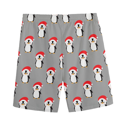 Christmas Santa Penguin Pattern Print Men's Sports Shorts