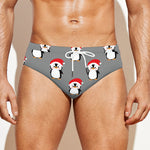 Christmas Santa Penguin Pattern Print Men's Swim Briefs