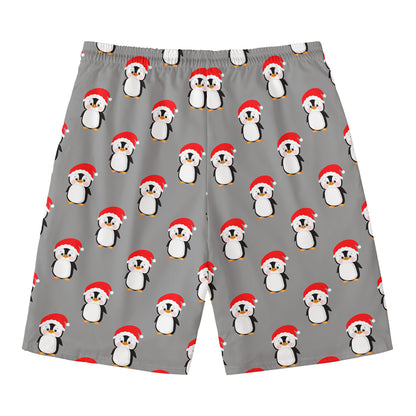 Christmas Santa Penguin Pattern Print Men's Swim Trunks