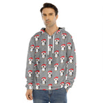 Christmas Santa Penguin Pattern Print Men's Velvet Pullover Hoodie