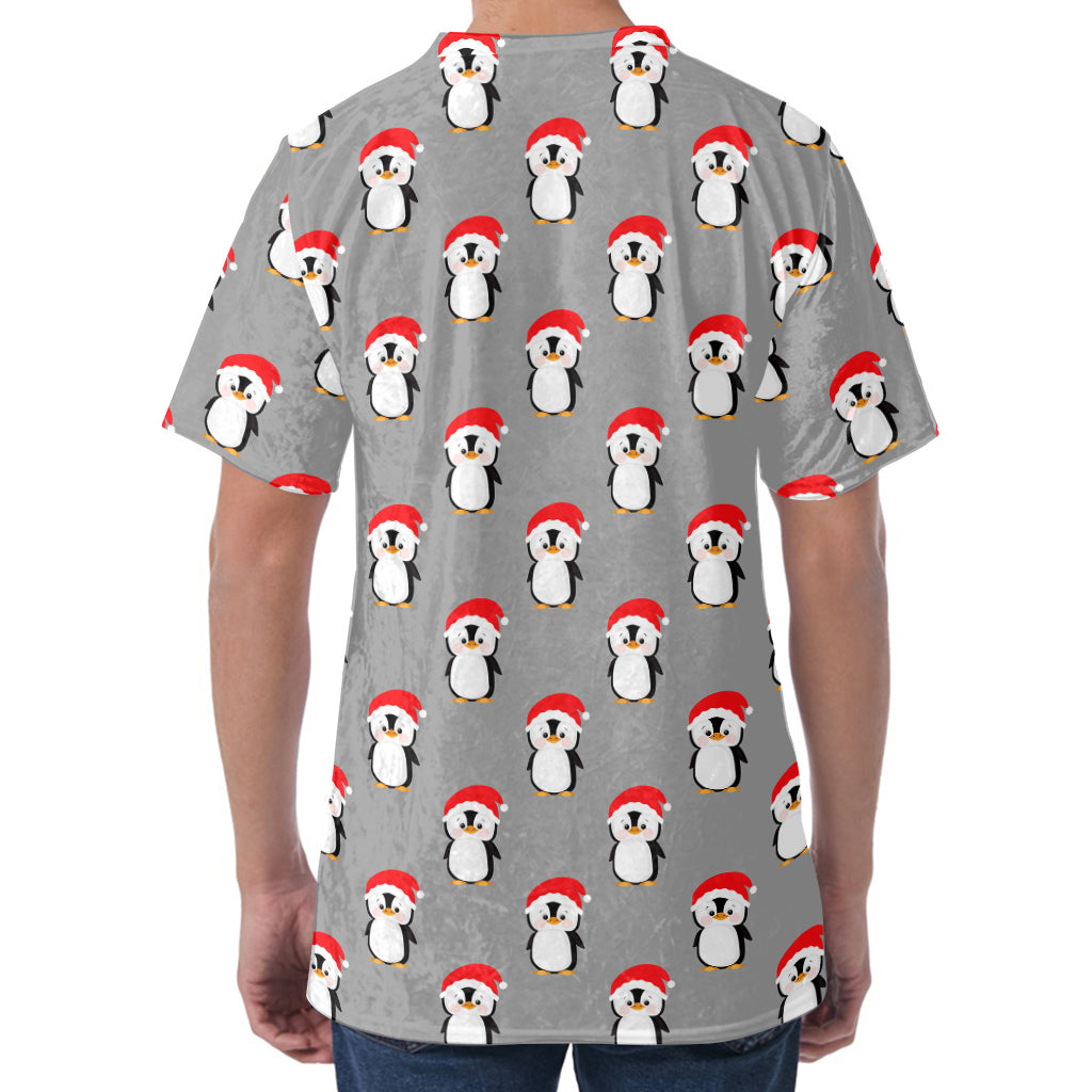 Christmas Santa Penguin Pattern Print Men's Velvet T-Shirt