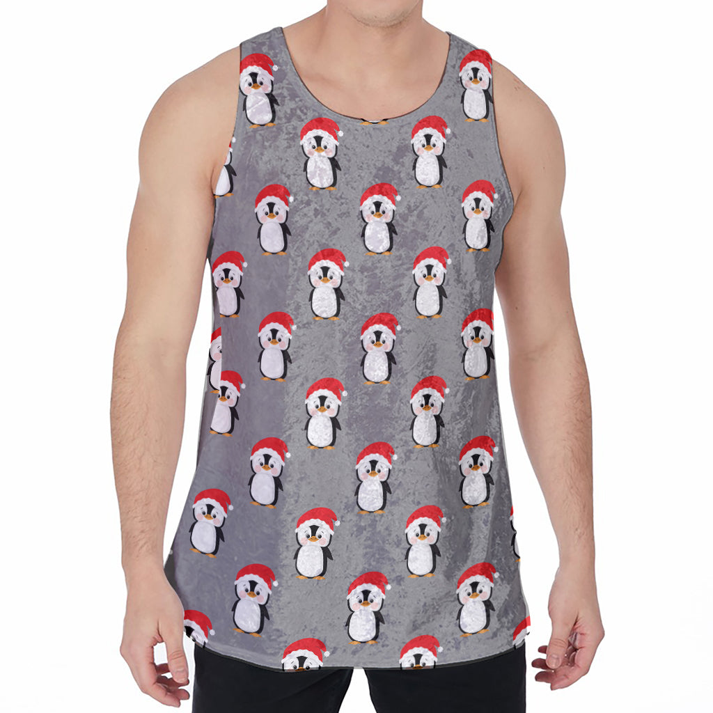 Christmas Santa Penguin Pattern Print Men's Velvet Tank Top