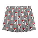 Christmas Santa Penguin Pattern Print Mesh Shorts