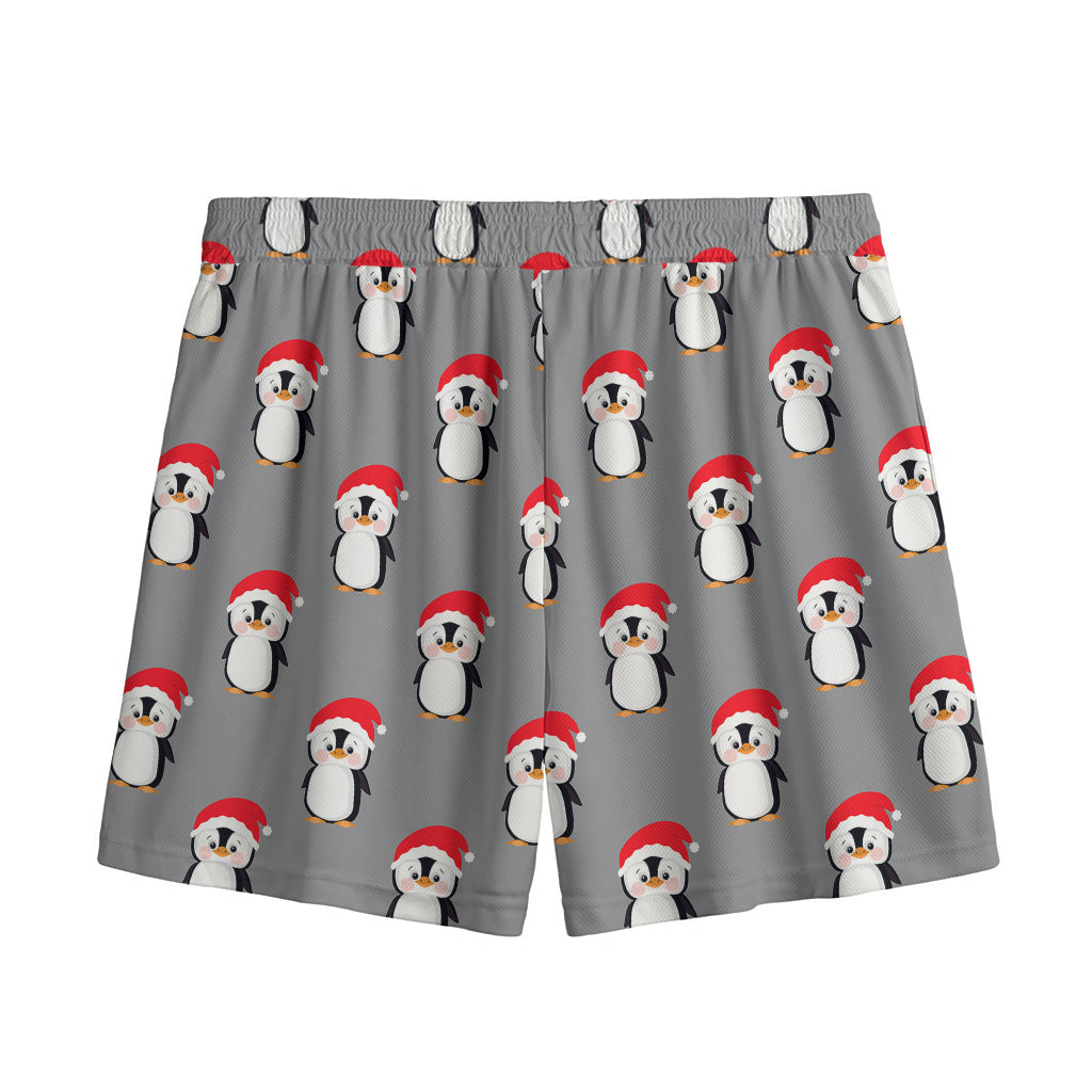 Christmas Santa Penguin Pattern Print Mesh Shorts