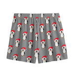 Christmas Santa Penguin Pattern Print Mesh Shorts