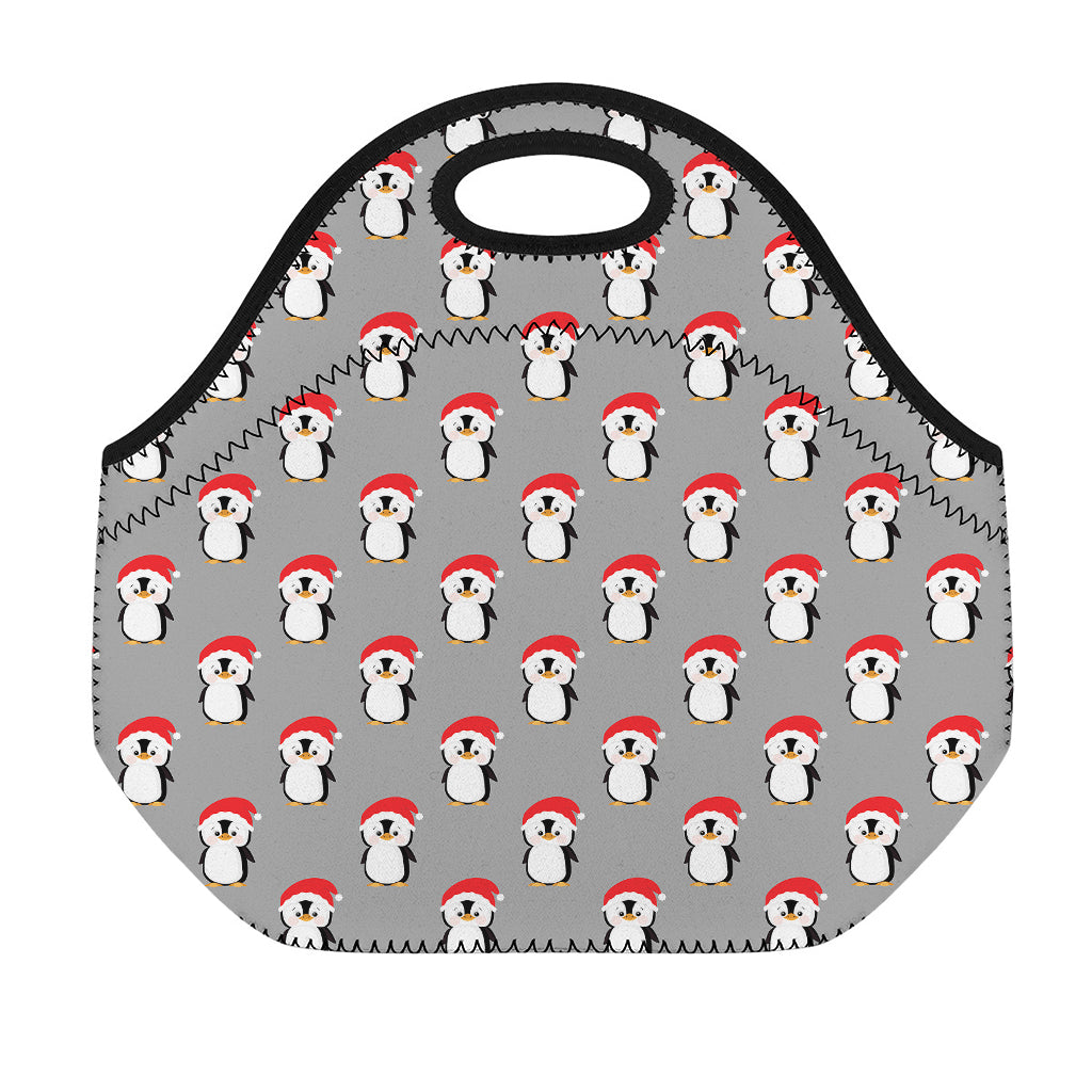 Christmas Santa Penguin Pattern Print Neoprene Lunch Bag