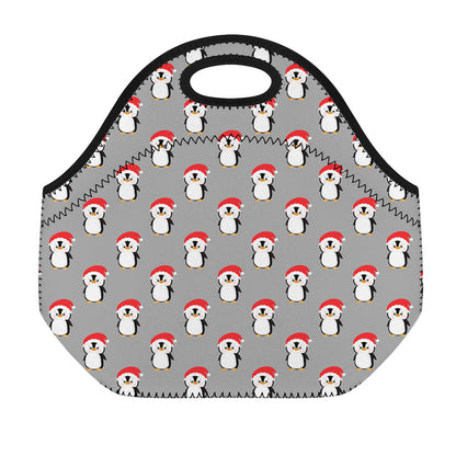 Christmas Santa Penguin Pattern Print Neoprene Lunch Bag