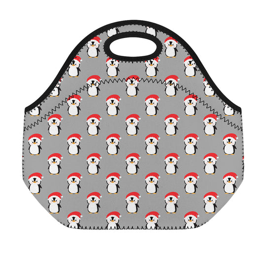 Christmas Santa Penguin Pattern Print Neoprene Lunch Bag