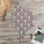 Christmas Santa Penguin Pattern Print One Shoulder Bodysuit