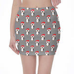Christmas Santa Penguin Pattern Print Pencil Mini Skirt