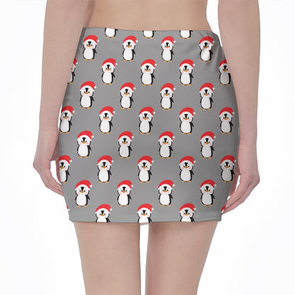 Christmas Santa Penguin Pattern Print Pencil Mini Skirt