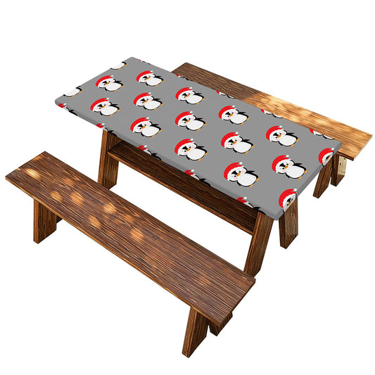 Christmas Santa Penguin Pattern Print Picnic Table Cover
